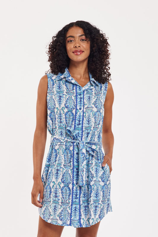 Preorder - Carlotta Shirt Dress Plaza de Espana White Blue