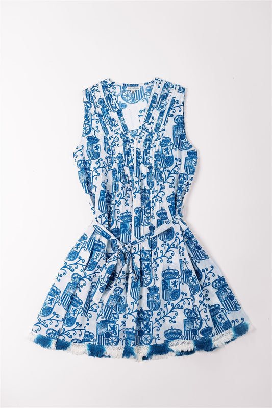 Preorder - Felice Dress Alcazar de Sevilla White Blue