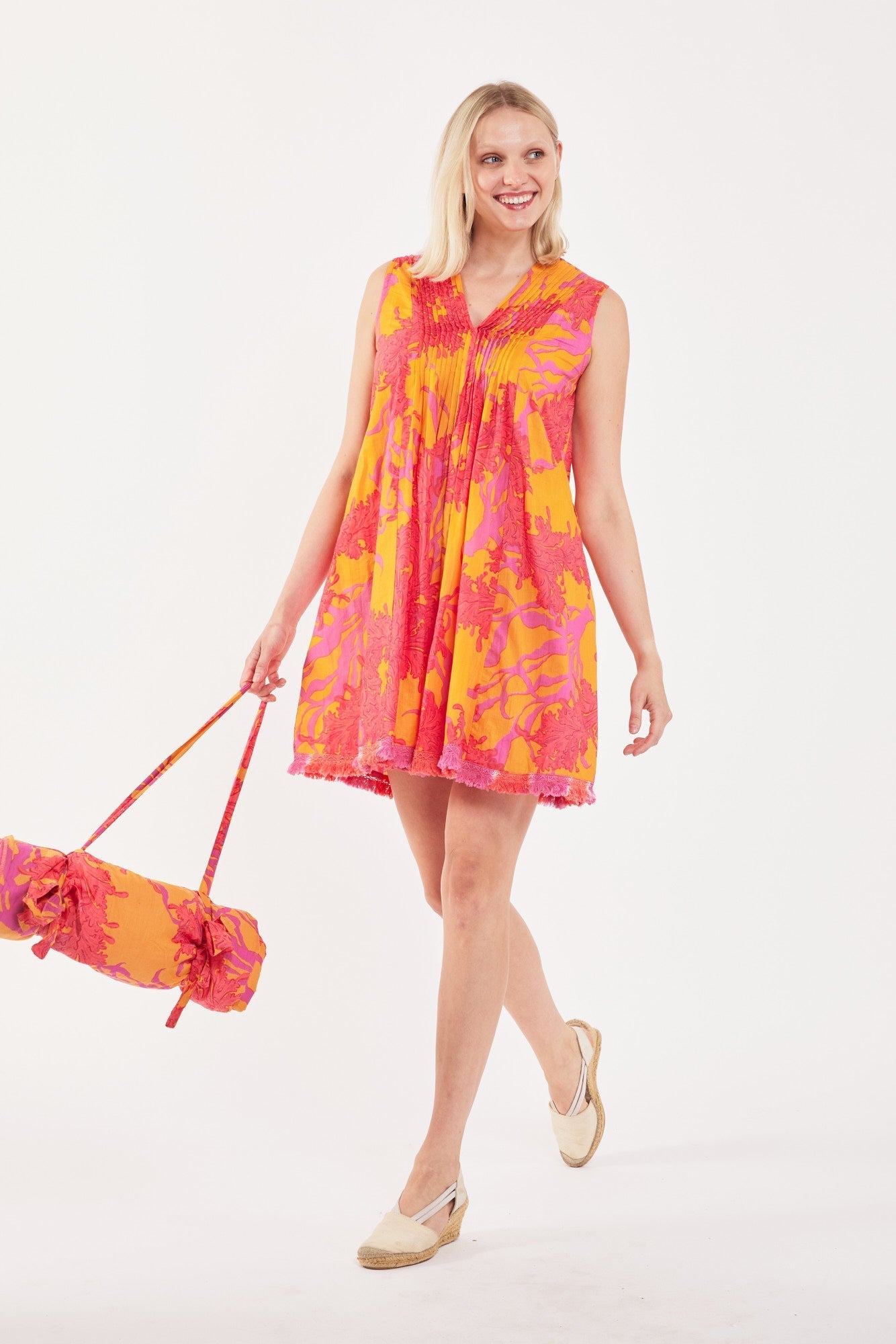 Preorder - Felice Dress Big Coral Orange Fuchsia