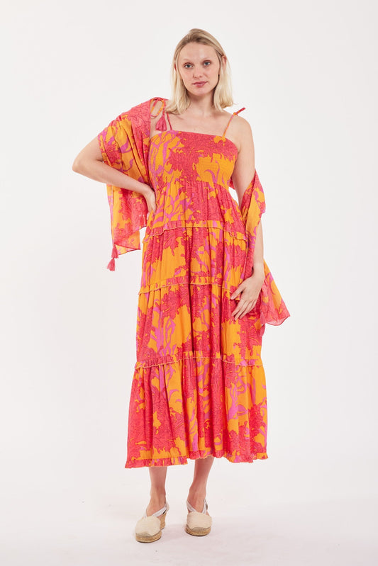 Preorder - Dianora Maxi Dress Big Coral Orange Fuchsia