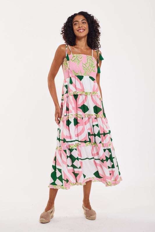 Preorder - Dianora Maxi Dress Pink Green Abstract