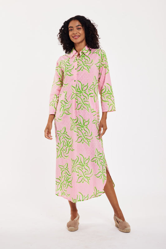 Preorder Gabriella Maxi Caftan Dress Abstract Flower Candy Pink Lime