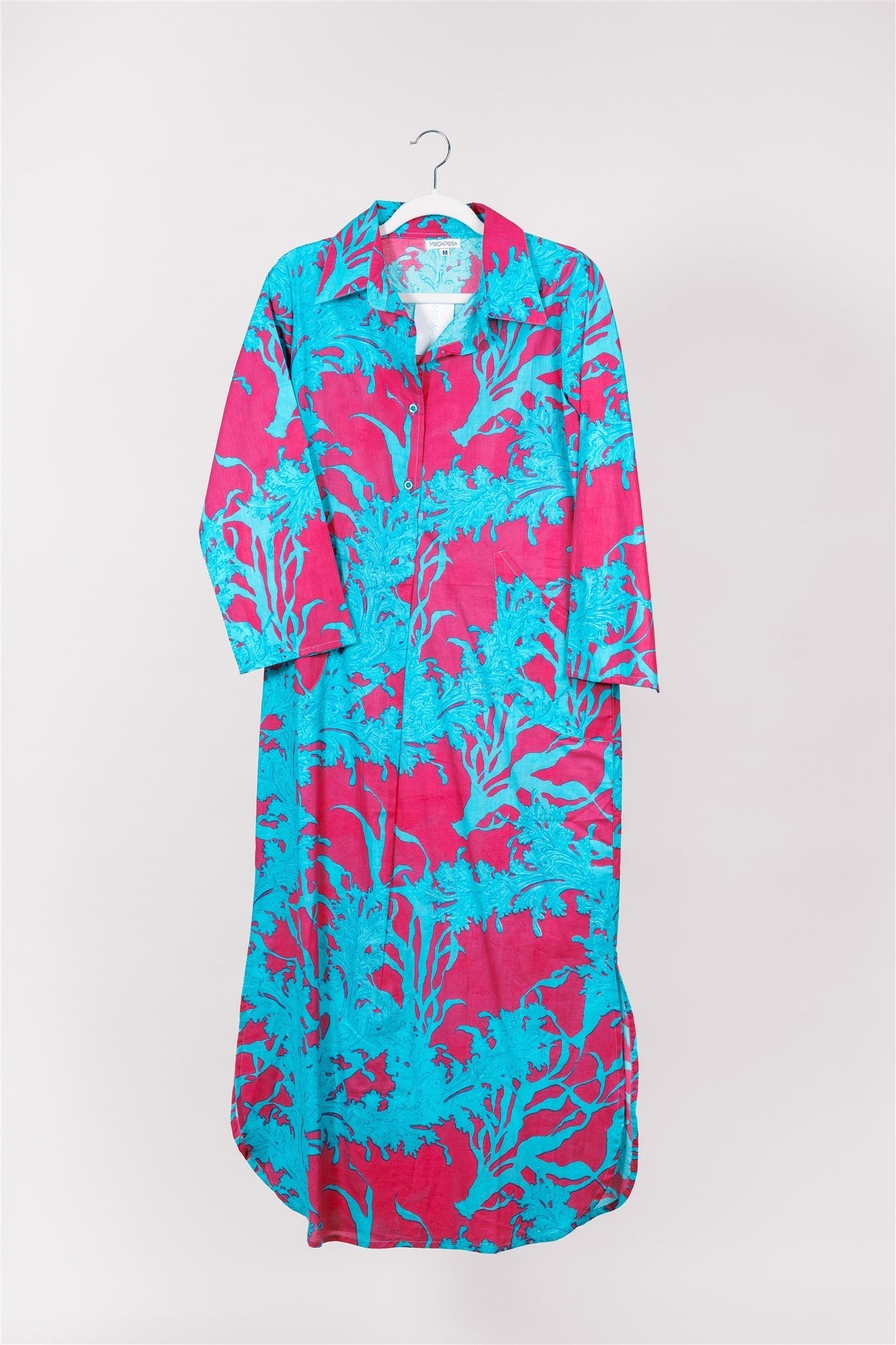 Preorder - Gabriella Maxi Caftan Shirt Dress Big Coral Super Pink Blue