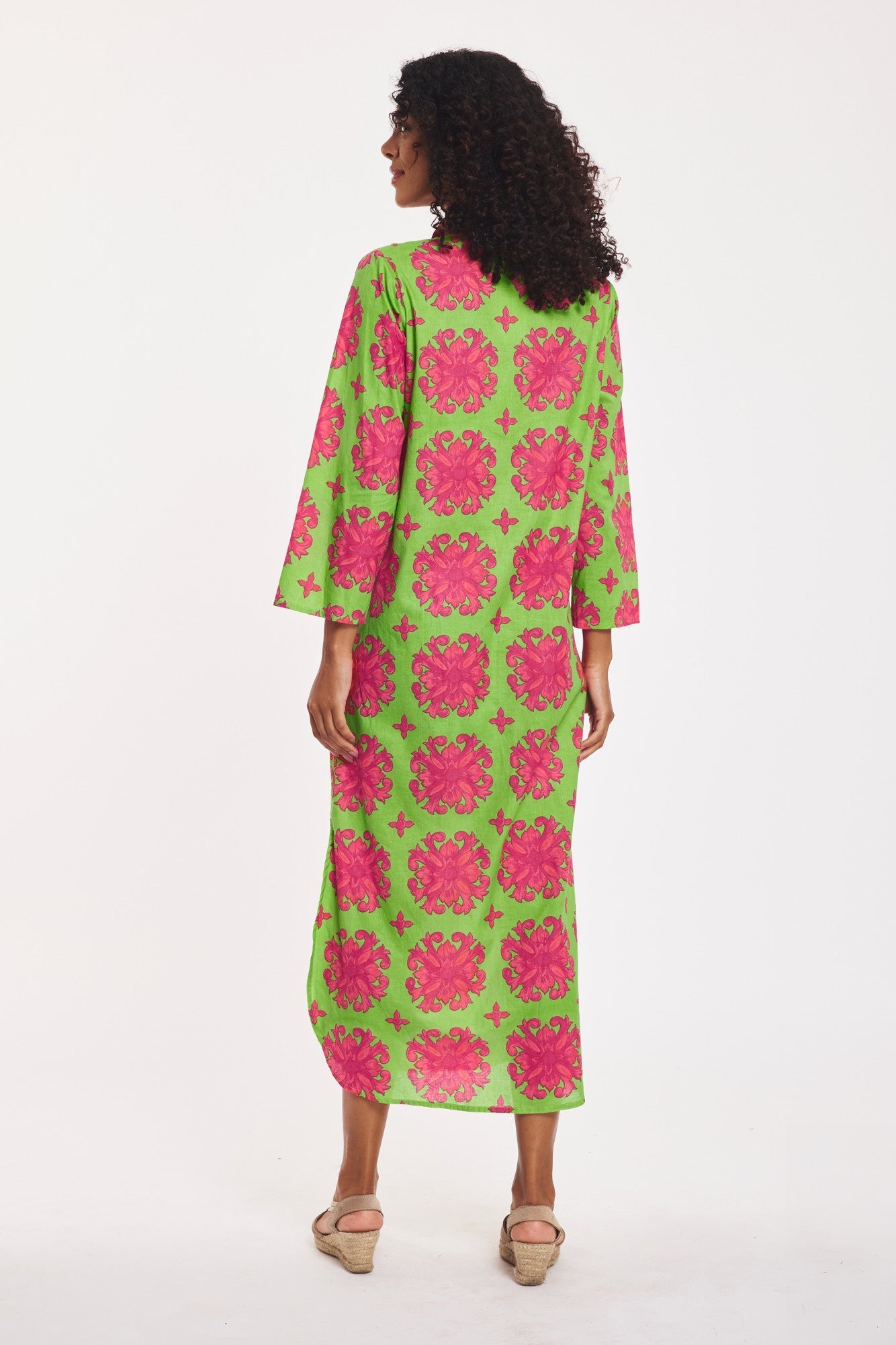 Preorder - Gabriella Maxi Caftan Shirt Dress Baroque Tile Jasmine Pink