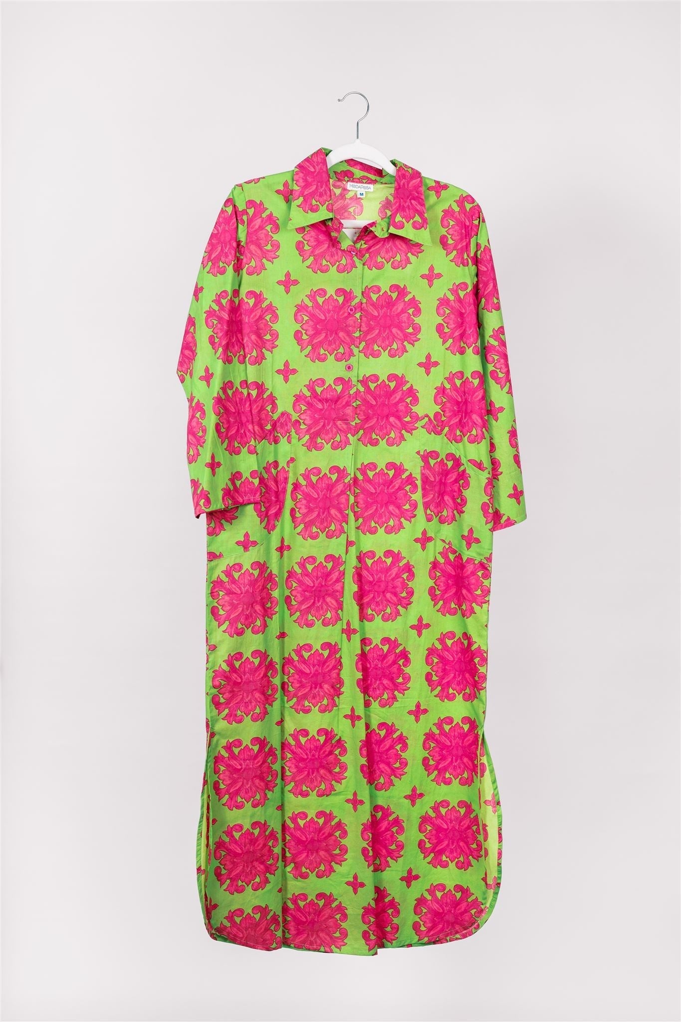 Preorder - Gabriella Maxi Caftan Shirt Dress Baroque Tile Jasmine Pink