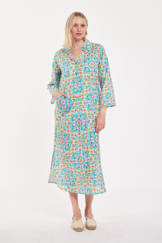 Preorder - Gabriella Maxi Caftan Shirt Dress White Multi