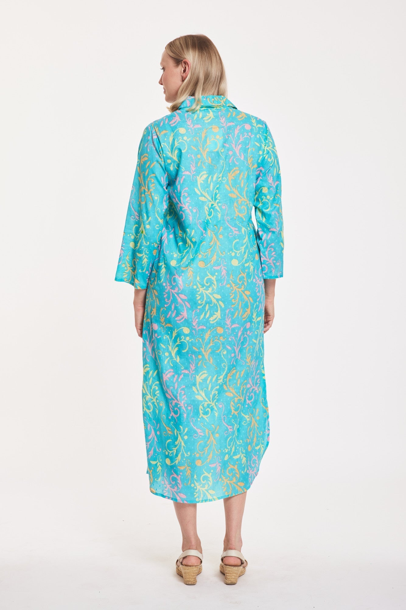 Preorder - Gabriella Maxi Caftan Shirt Dress Miami Swirl Aqua Multi