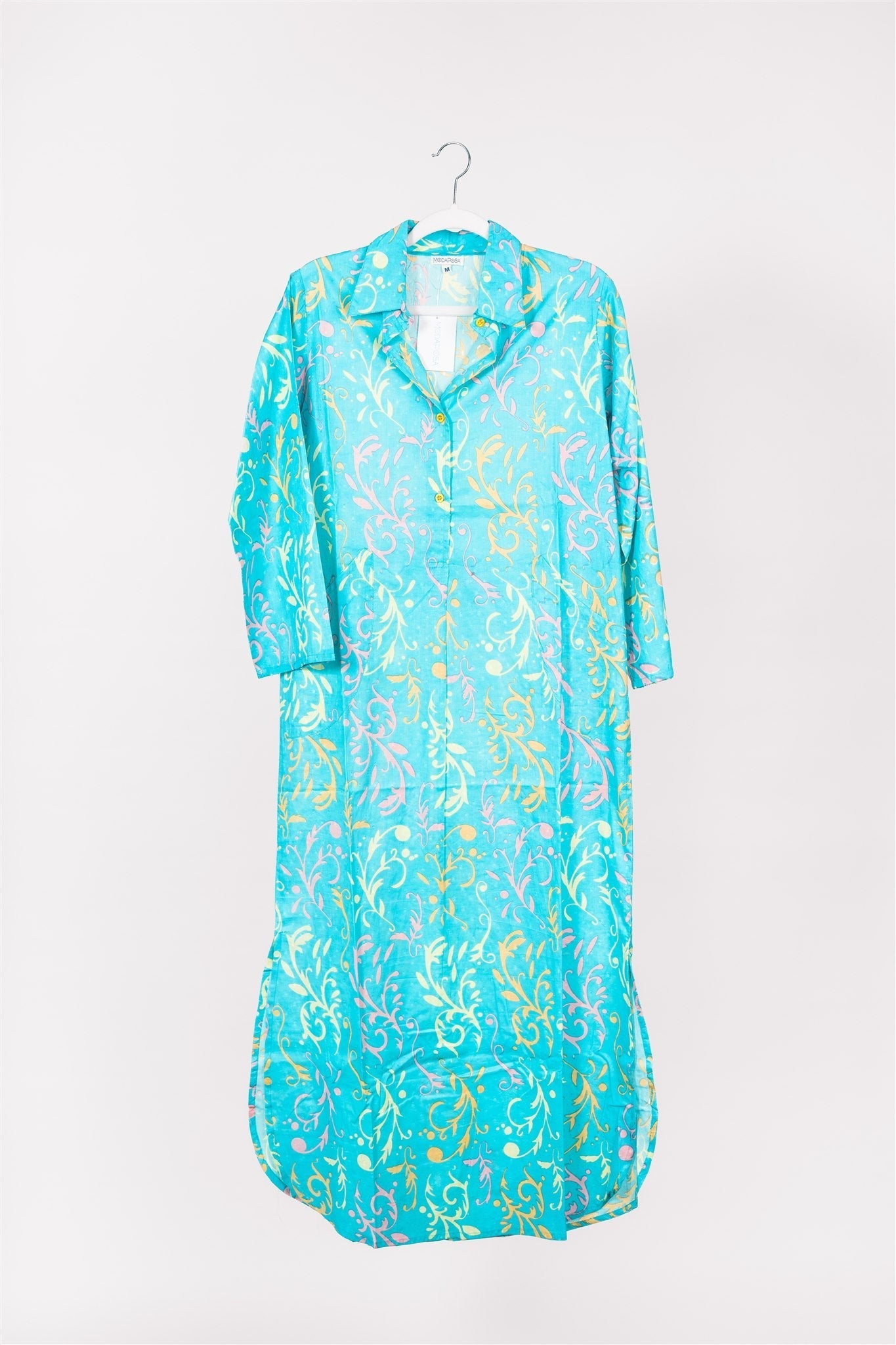 Preorder - Gabriella Maxi Caftan Shirt Dress Miami Swirl Aqua Multi