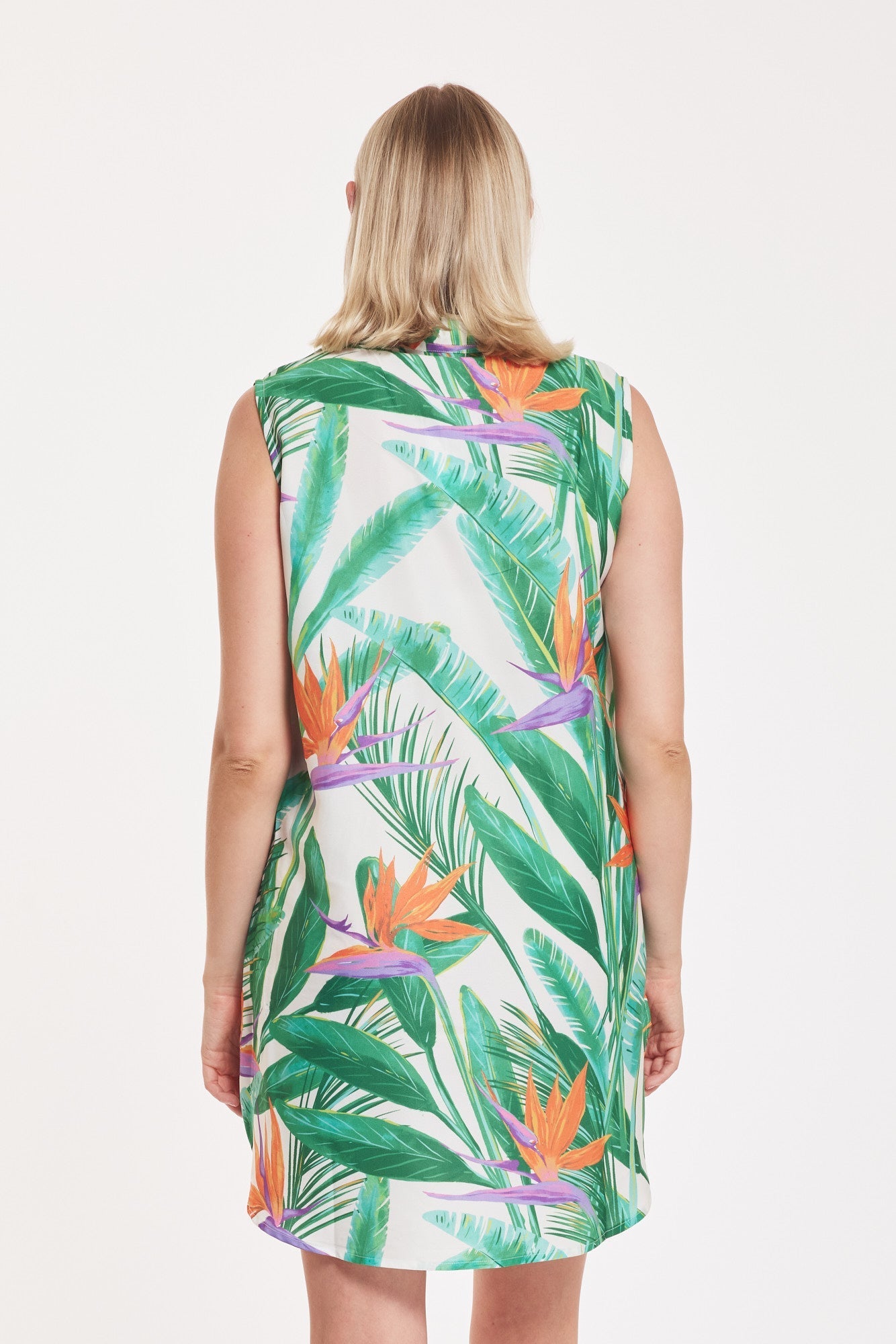 Preorder - Gabriella Dress Tropical Leaves Green White Orange