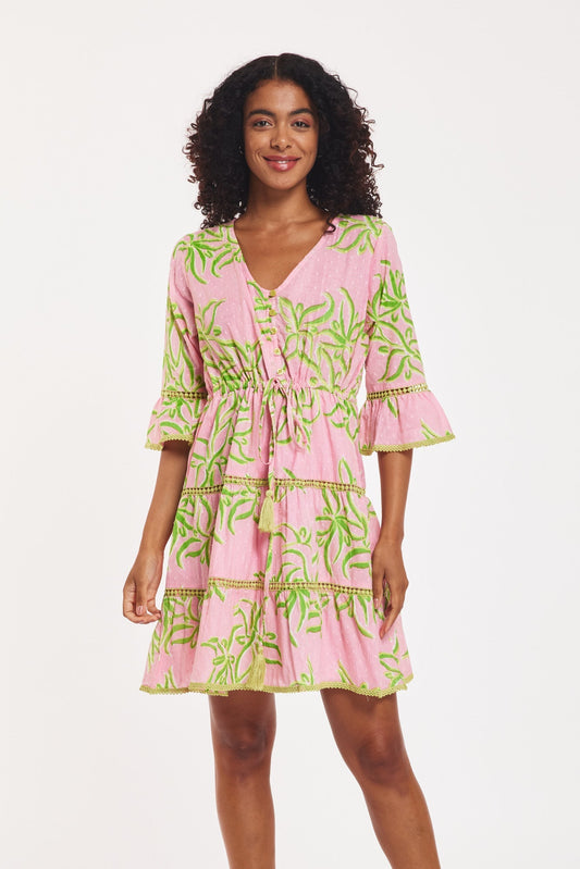 Preorder - Desideria Dress Abstract Flower Candy Pink Lime