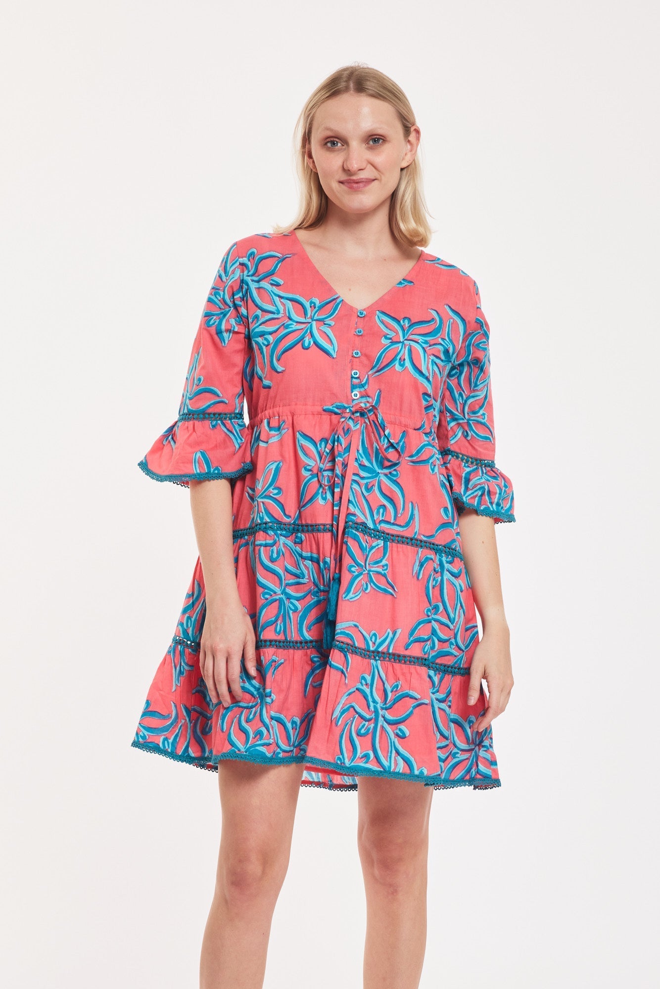 Preorder - Desideria Dress Abstract Flower Calypso Barrier Reef