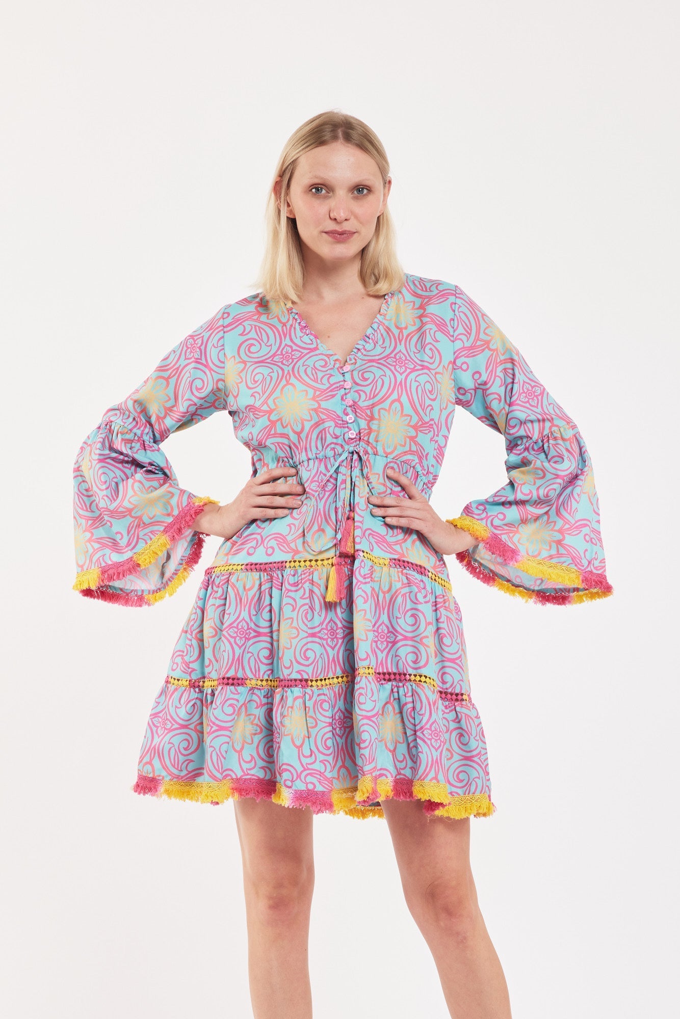 Preorder - Desideria Dress Majolica Arbor Blue Red Gold