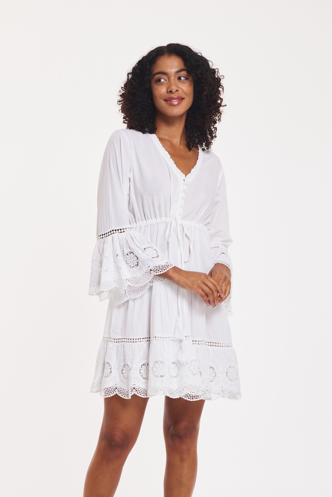 Preorder - Desideria Dress White Cotton Lace