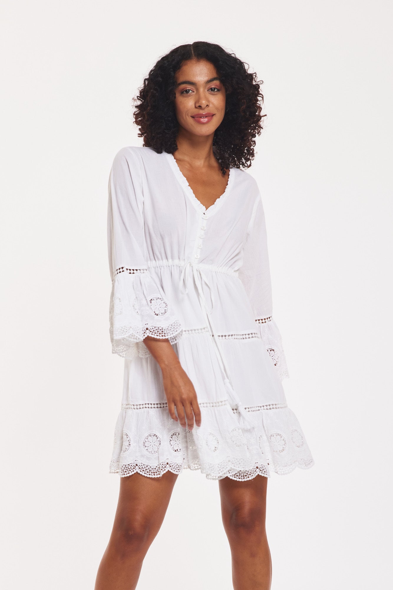 Preorder - Desideria Dress White Cotton Lace