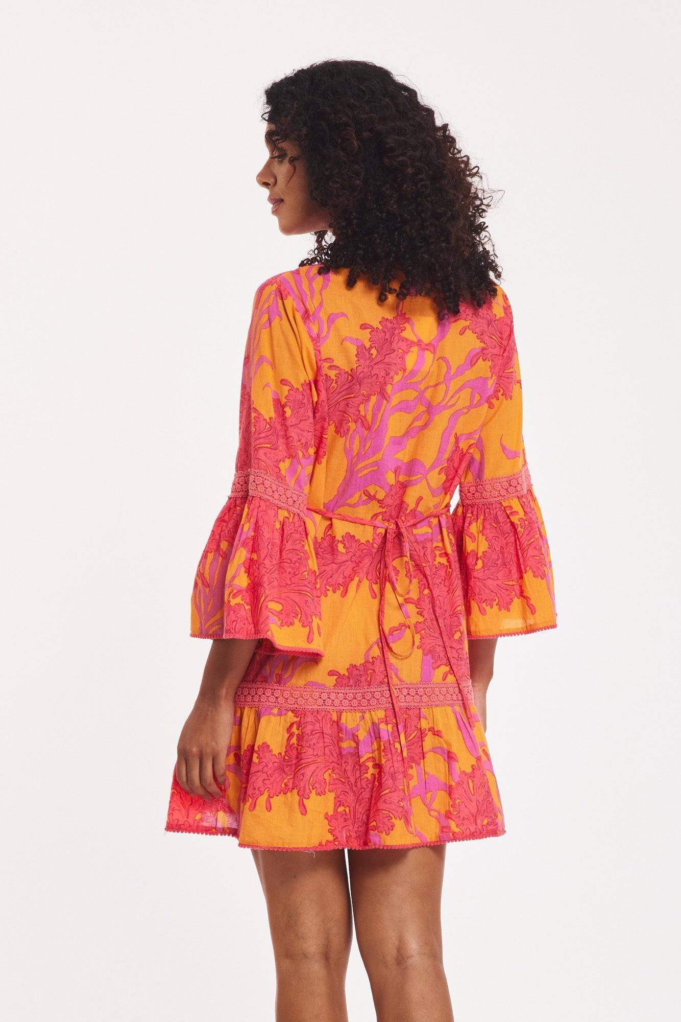 Preorder - Ilaria Dress Big Coral Orange Fuchsia