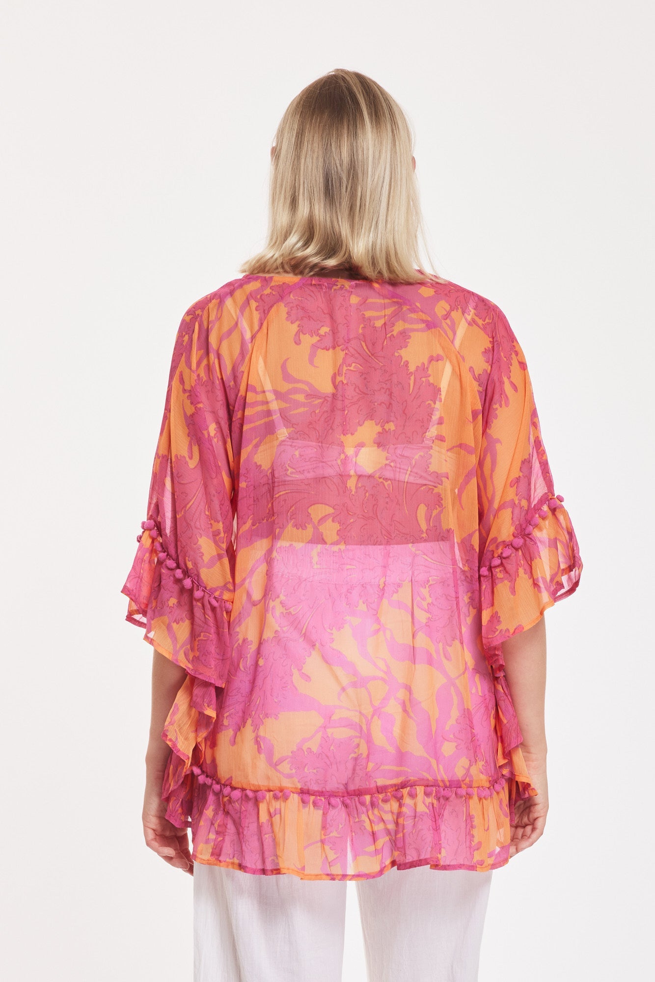 Preorder Cinzia Chiffon Tunic Big Coral Orange Fuchsia