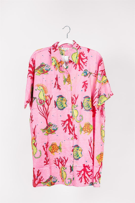 Preorder - Valencia Shirt Dress Sealife Pink Multi