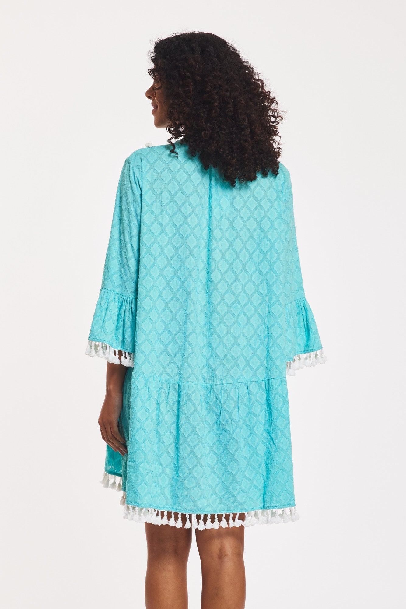 Preorder - Marilda Dress Aqua Cotton Jacquard