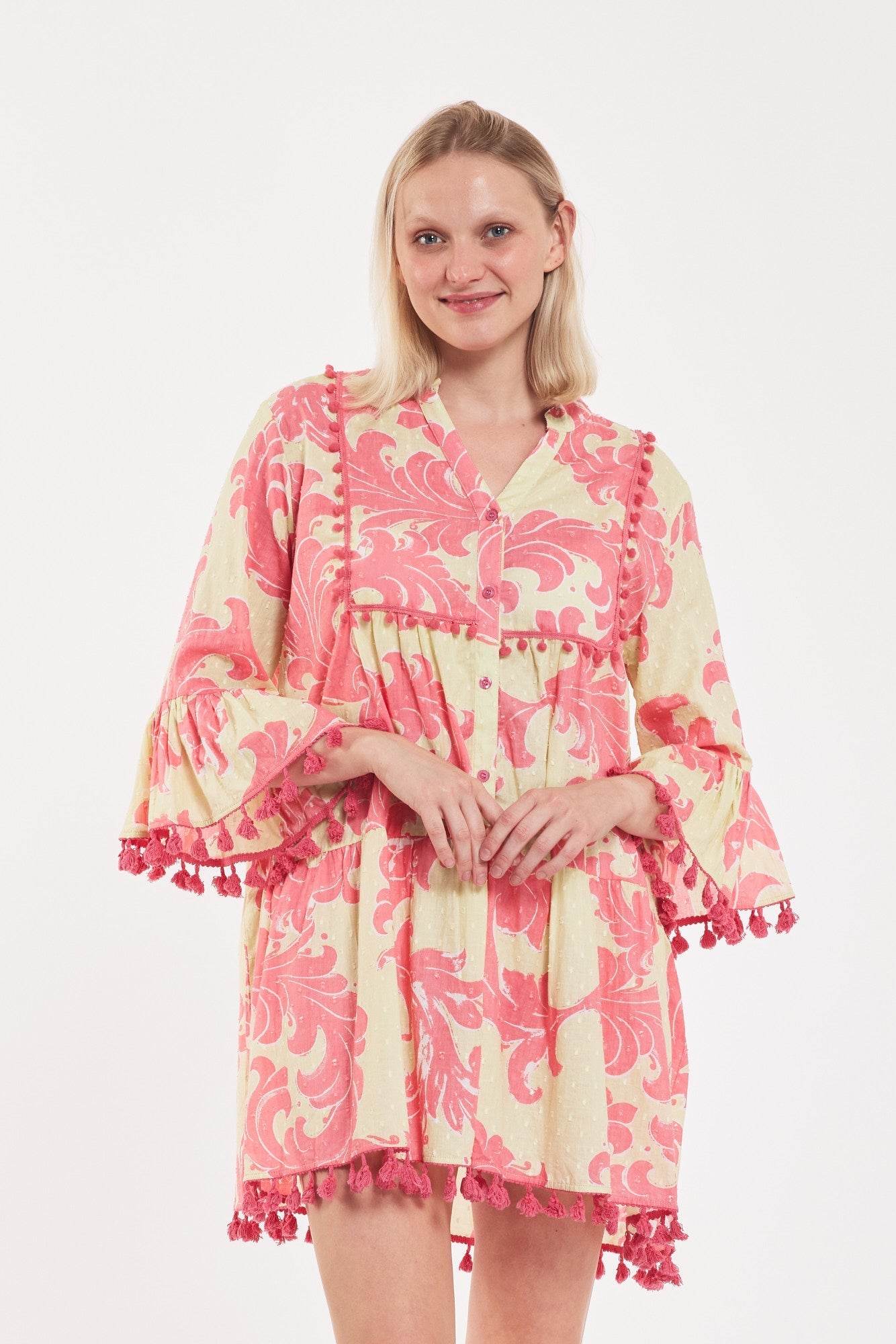 Preorder - Marilda Dress Pistachio Pink Baroque Swirl