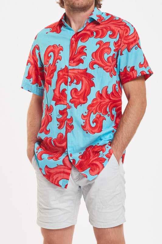 Aurelio Men's Shirt Baroque Swirl Blue Red