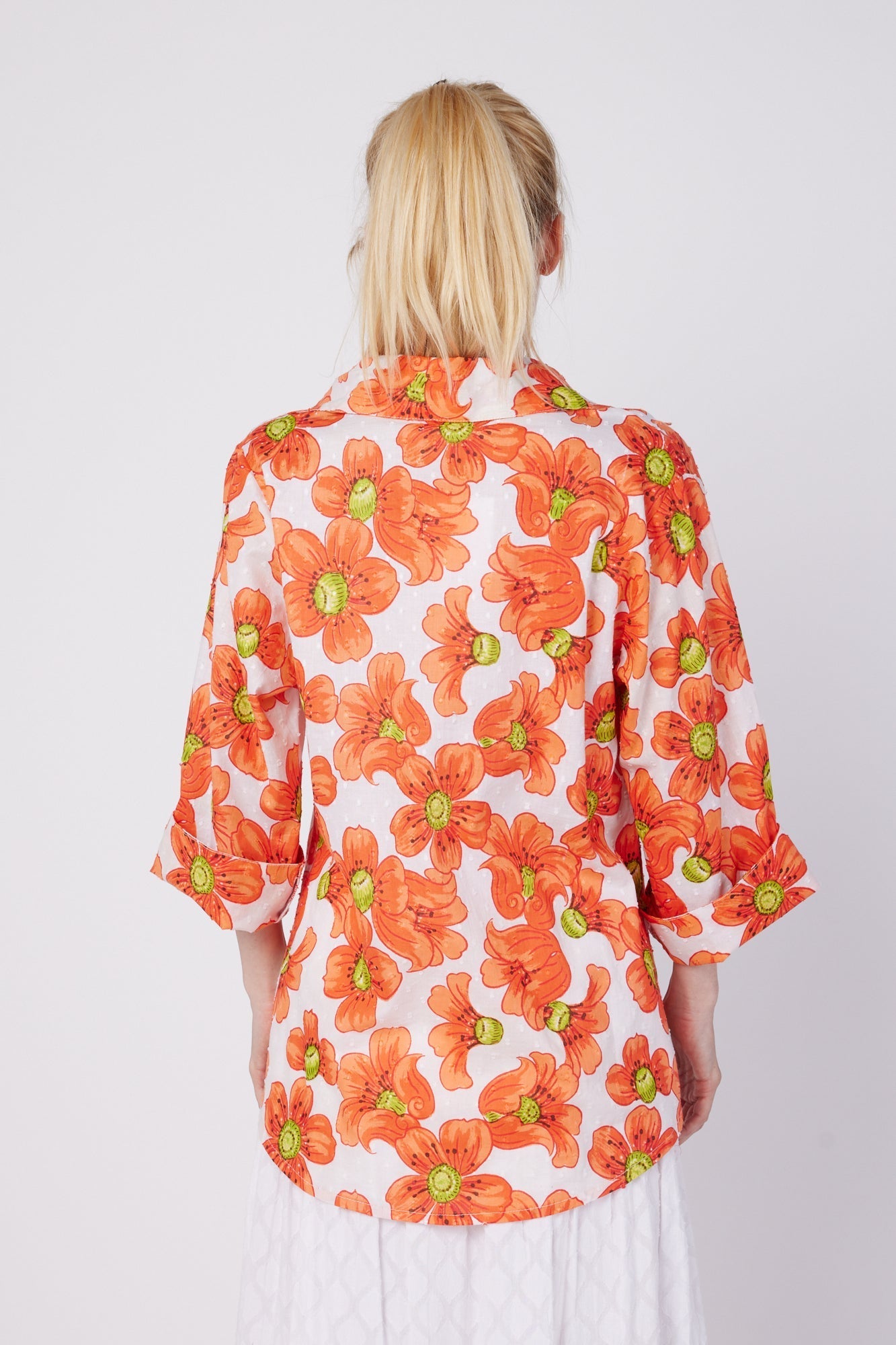 ModaPosa Rosalia 3/4 Sleeve Shirt with Collar in Poppy . Discover women's resort dresses and lifestyle clothing inspired by the Mediterranean. Free worldwide shipping available!