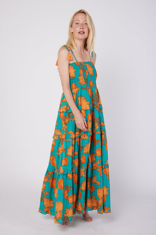 turquoise orange dress Final Sale Plus Size Halter Maxi Dress In Orange Turquoise and Cream