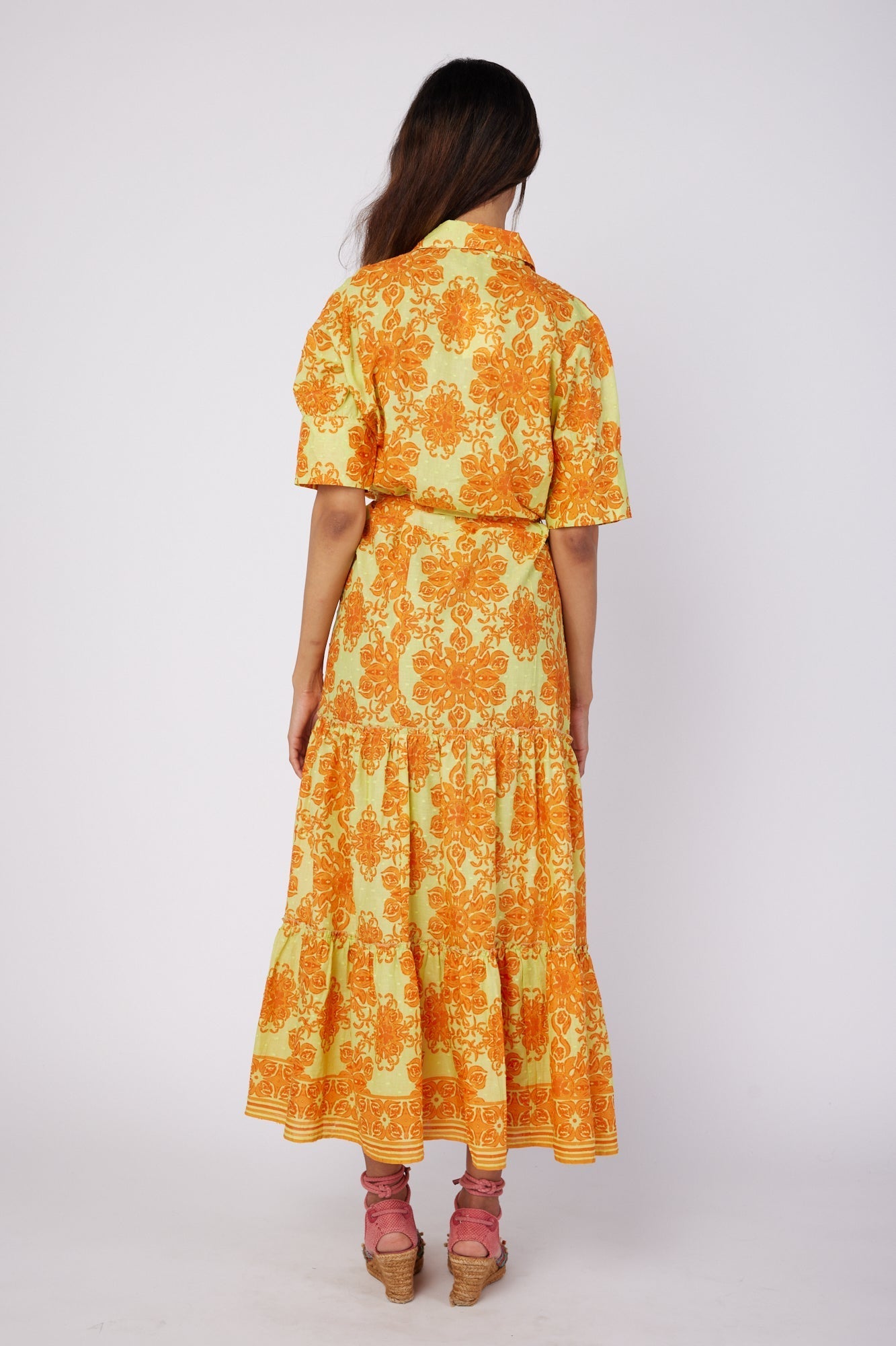 ModaPosa Alcee Short Puff Sleeve Maxi Dress with Collar and Detachable Belt in Curacao Majolica . Discover women's resort dresses and lifestyle clothing inspired by the Mediterranean. Free worldwide shipping available!