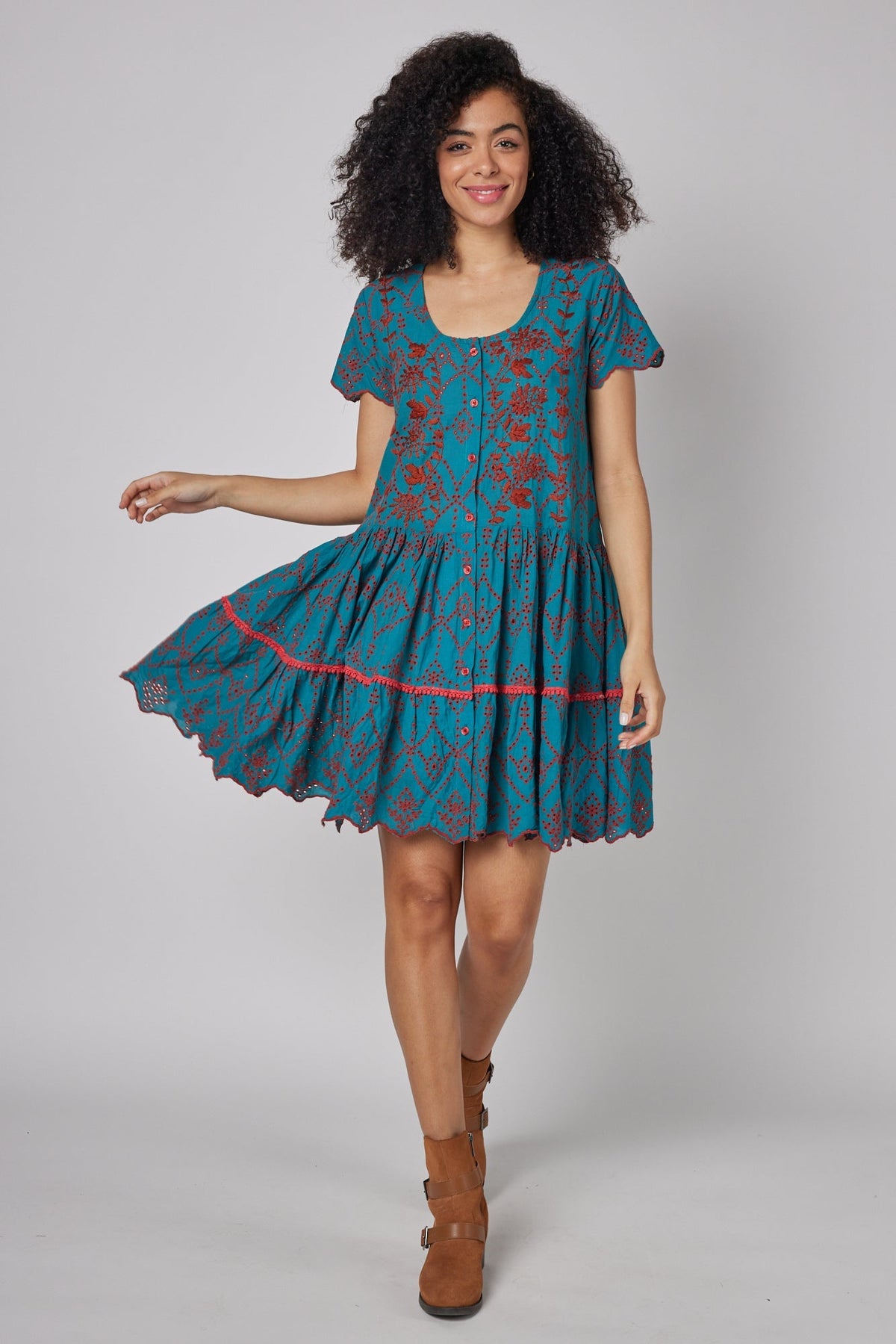 short sleeve eyelet dress Simonetta Hand Embroidered recurate-disqualify making this dress just Color:Grey/Gold What to Wear For